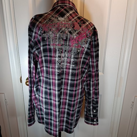 Oxygen NWOT Men's Pink Black Button Down Long Sleeve Graphic Shirt Size L - Picture 12 of 16